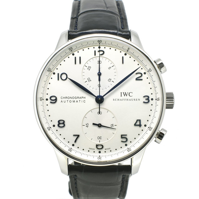 IWC　ポルトギーゼ クロノグラフ　IW371446　シルバー　青針　革ベルト　41mm　USED　中古