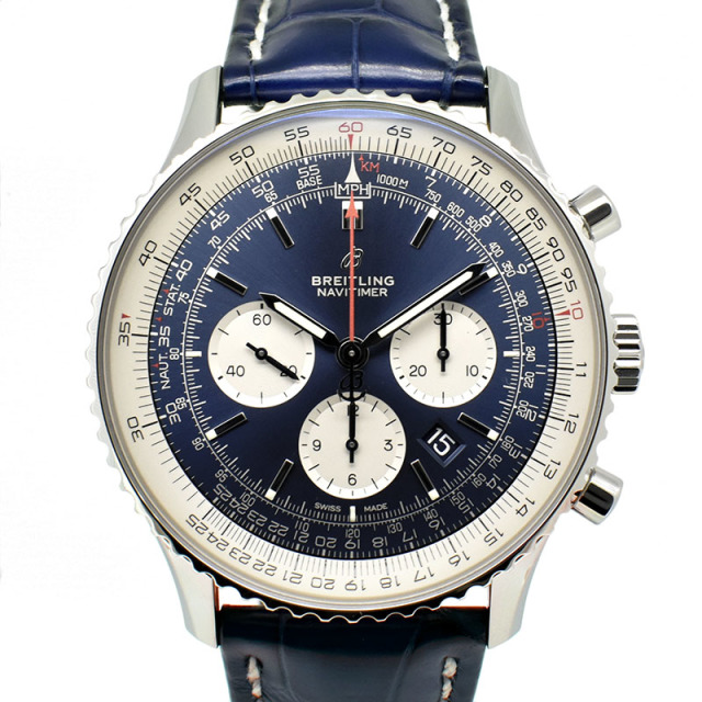 ブライトリング BREITLING ナビタイマー B01 クロノグラフ 46 A017C-1WBA SS ブルー 革ベルト 46mm USED 中古