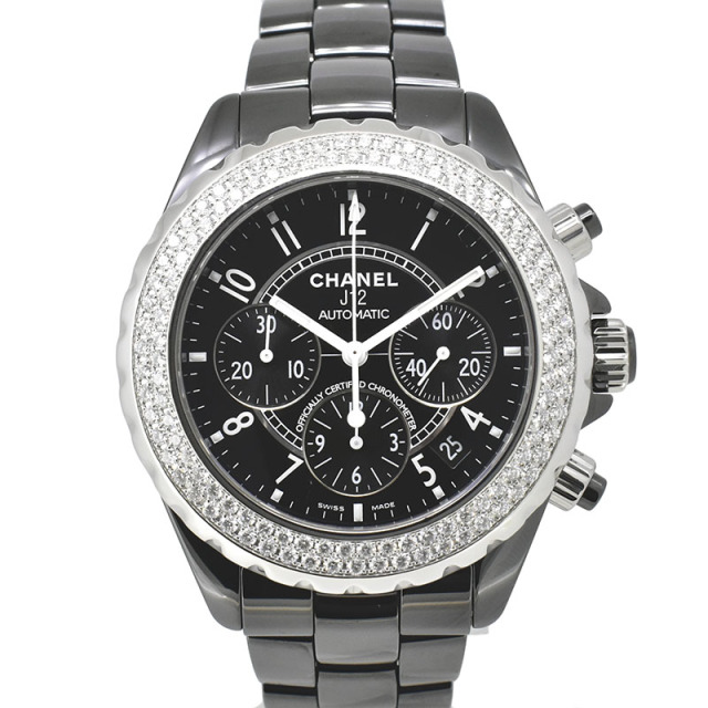シャネル　CHANEL　J12 クロノグラフ ベゼルダイヤ　H1009　41mm　ブラック　USED　中古