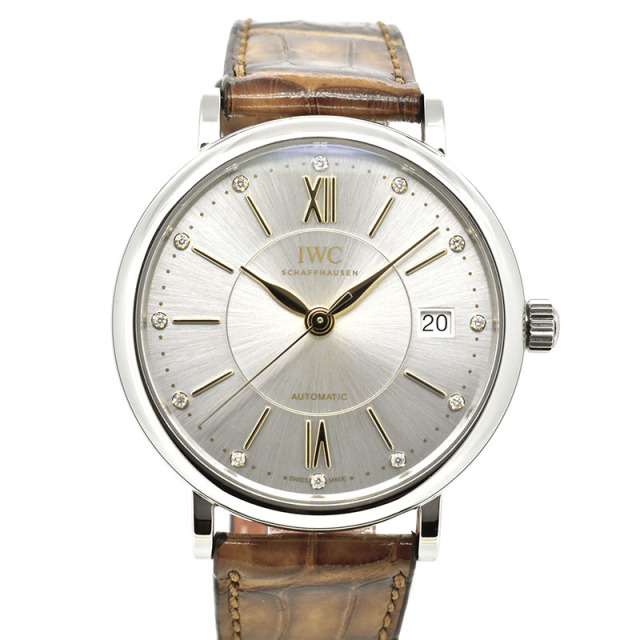 IWC ポートフィノ ミッドサイズ IW458101 SS 12Pダイヤ 37mm シルバー 革ベルト USED 中古