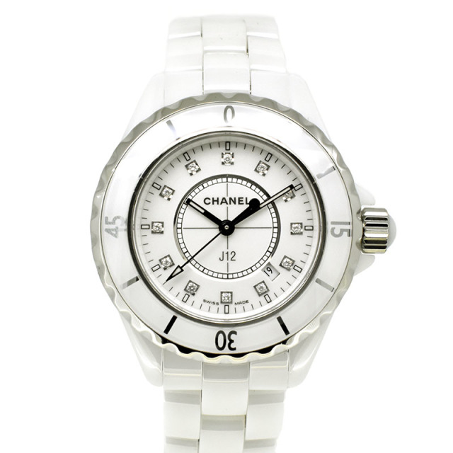シャネル　CHANEL　J12　33mm　H1628　ホワイトセラミック　12Pダイヤ　USED　中古