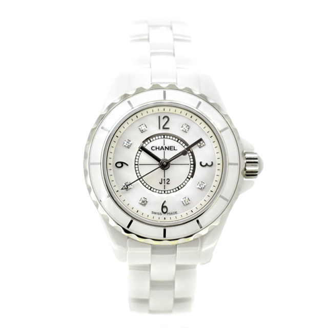 シャネル　CHANEL　J12　H2570　ホワイトセラミック　レディース　29mm　シェル　8Pダイヤ　USED　中古