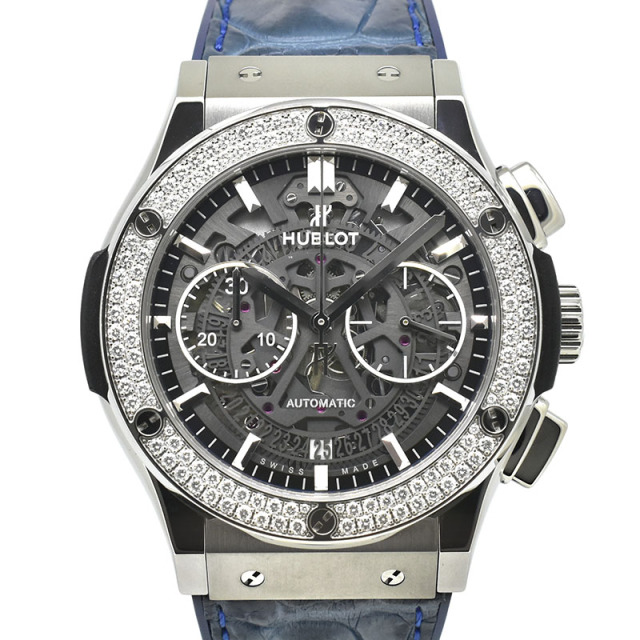 ウブロ　HUBLOT　クラシックフュージョン アエロ クロノグラフ ベゼルダイヤ　525.NX.0170.LR.1104　チタン　革ベルト　45mm　USED　中古
