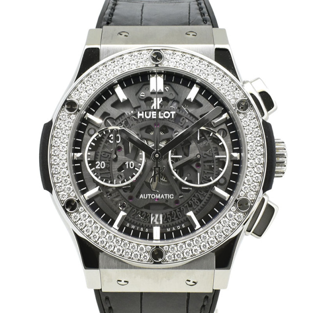 ウブロ　HUBLOT　クラシックフュージョン アエロ クロノグラフ ベゼルダイヤ　525.NX.0170.LR.1104　チタン　革ベルト　45mm　USED　中古