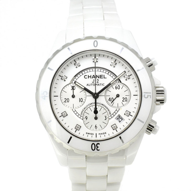 シャネル　CHANEL　J12 クロノグラフ ホワイトセラミック　H2009　9Pダイヤ　自動巻　41mm　USED　中古
