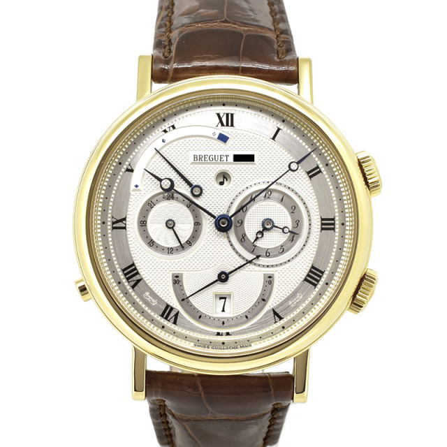 ブレゲ　BREGUET　クラシック GMT アラーム ロシア皇帝ツァーリの目覚め　5707BA/12/9V6　18KYG　シルバー　39mm　革ベルト　USED　中古