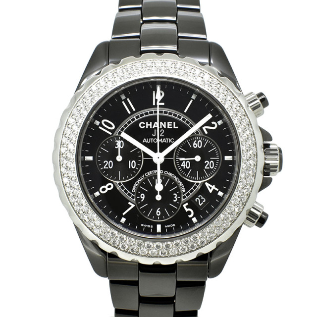 シャネル　CHANEL　J12 クロノグラフ ベゼルダイヤ　H1009　41mm　ブラック　USED　中古