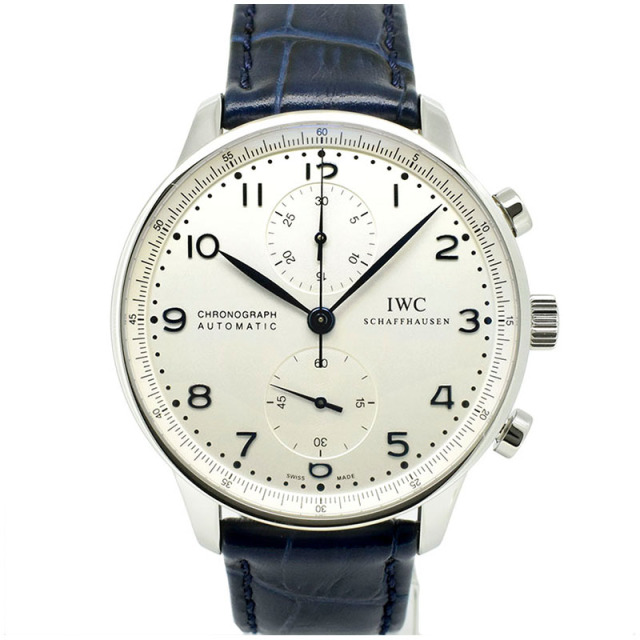 IWC　ポルトギーゼ クロノグラフ　IW371446　シルバー　青針　革ベルト　41mm　USED　中古