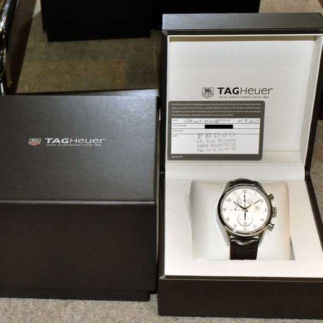 タグホイヤー TAG HEUER カレラ クロノグラフ キャリバー1887 CAR2012.FC6236 SS シルバー 43mm 金針 革ベルト USED 中古