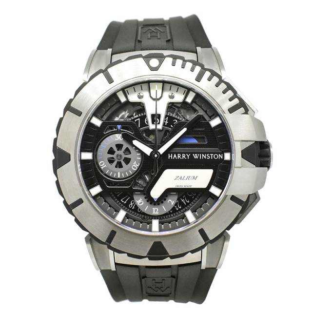 ハリーウィンストン　HARRY WINSTON　オーシャンスポーツ　クロノグラフ　OCSACH44ZZ006　世界300本限定　44mm　ザリウム　ブラック　ラバーベルト　USED　中古