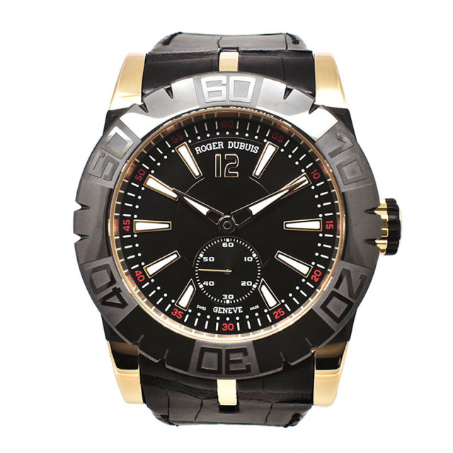 ロジェ・デュブイ　ROGER DUBUIS　ニューイージーダイバー　DBSE0281  ブラック　46mm　300m防水　18KRG　革ベルト　日本28本限定　USED　中古