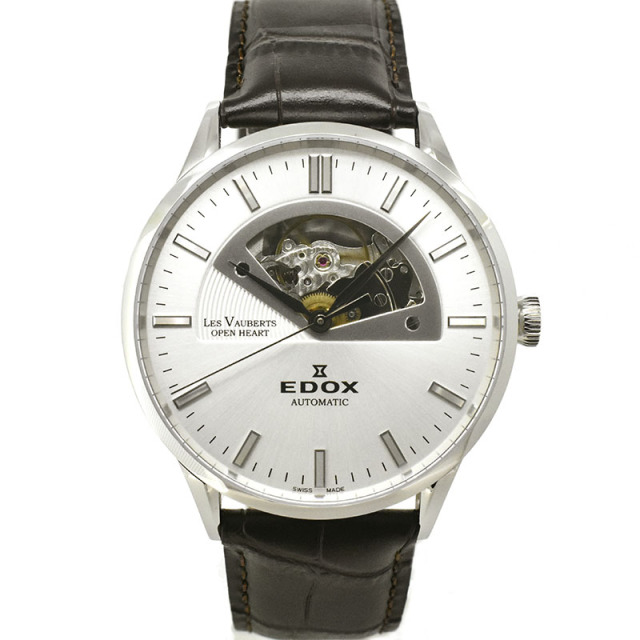 エドックス　EDOX　レ・ヴォベール オープンハート　85014-3-AIN　43mm　シルバー　USED　中古