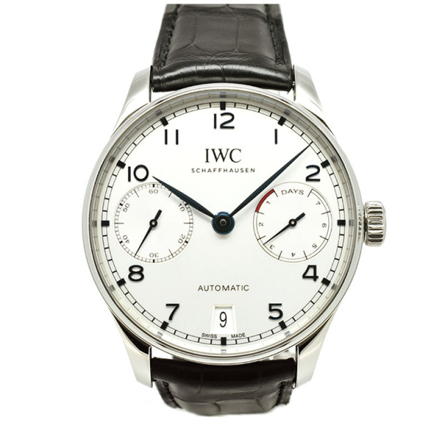 IWC　ポルトギーゼ オートマティック 7デイズ　IW500705　シルバー　青針　SS　革ベルト　42.3mm　USED　中古