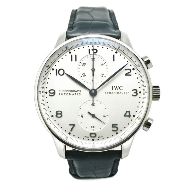 IWC　ポルトギーゼ クロノグラフ　IW371446　シルバー　青針　革ベルト　41mm　USED　中古