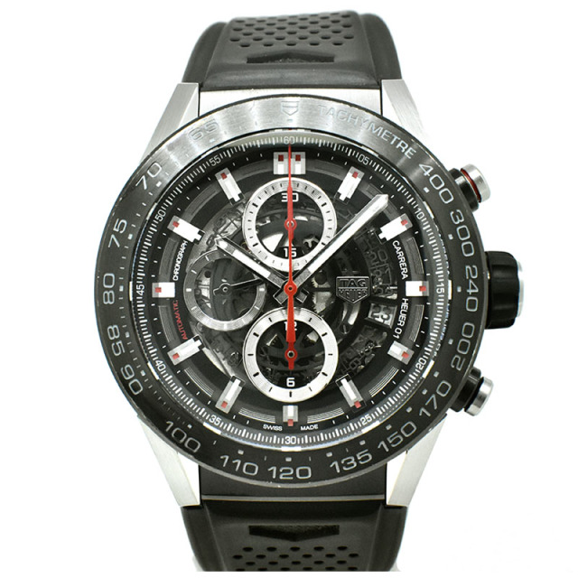 タグホイヤー　TAG HEUER　カレラ キャリバー ホイヤー01　CAR2A1Z.FT6044　ブラック　ラバー　45mm　USED　中古