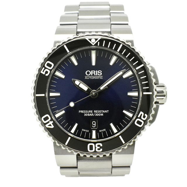 オリス　ORIS　アクイス　デイト　733 7653 4135M　SS　43mm　ブルー　USED　中古