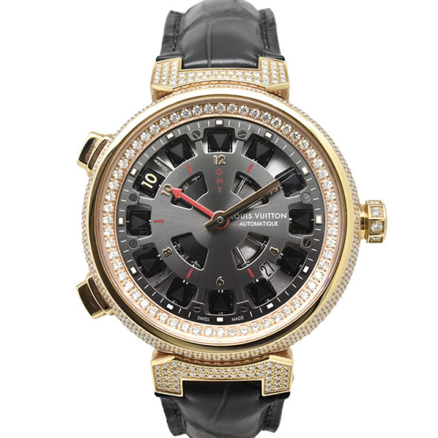 ルイヴィトン　LOUIS VUITTON 　タンブール スピンタイム GMT パヴェダイヤ　Q1B200　43.5mm　15本限定　USED　中古
