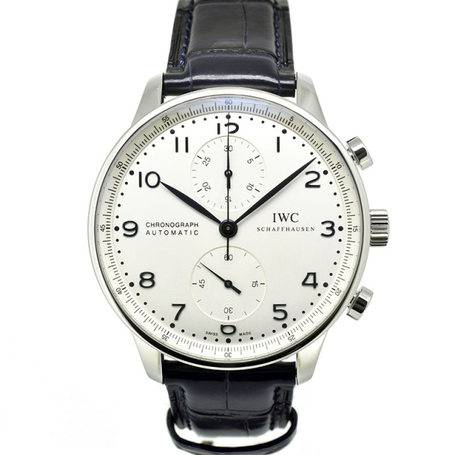IWC　ポルトギーゼ クロノグラフ　IW371446　シルバー　青針　革ベルト　41mm　USED　中古
