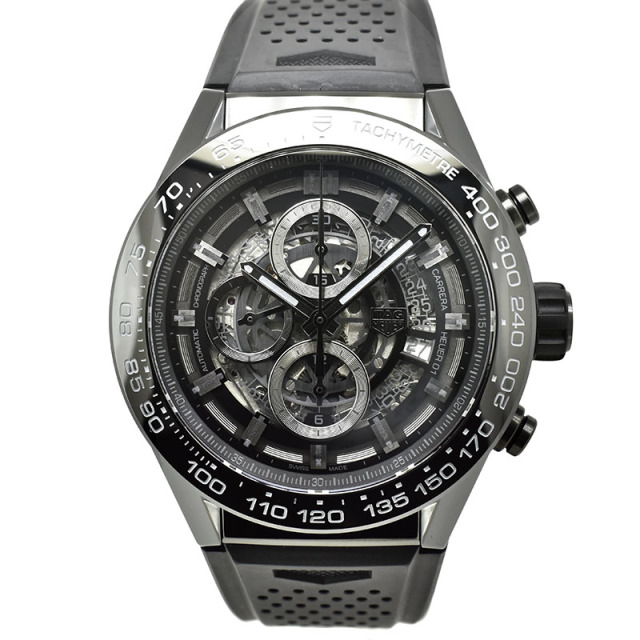 タグホイヤー　TAG HEUER　カレラ クロノグラフ キャリバー ホイヤー01 ブラックセラミック　CAR2A90.FT6071　ラバーベルト　45mm　USED　中古