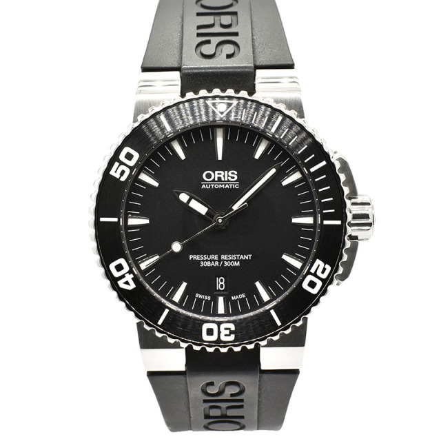 オリス　ORIS　アクイス デイト　733 7653 4154R　43mm　SS　ブラック　ラバーベルト　USED　中古