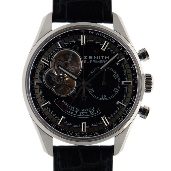 ゼニス　ZENITH　クロノマスターオープン　パワーリザーブ　03.2080.4021/21.C496　SS　42mm　ブラック　革　Dバックル　新品