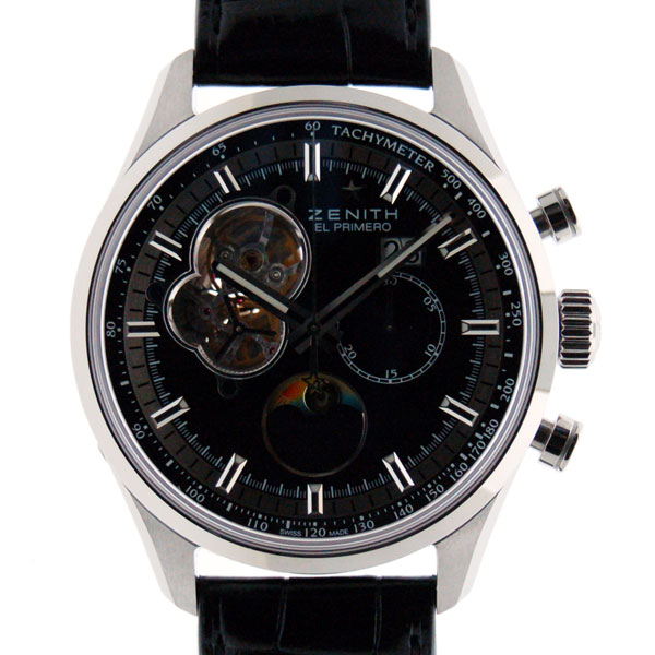 ゼニス　ZENITH　クロノマスターオープン　ムーンフェイズ　03.2160.4047/21.C714　SS　45mm　ブラック　革　新品
