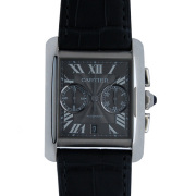 カルティエ　CARTIER　タンクMC　クロノグラフ　W5330008　メンズ　SS　自動巻　44×34.3mm　グレー　革ベルト　新品