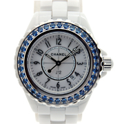 シャネル　CHANEL　J12　白セラミック　H1179　ベゼルブルーサファイア　レディース　33mm　クォーツ　ホワイト　現品大特価