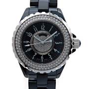 シャネル　CHANEL　J12　黒セラミック　レディース　H1708　クォーツ　33mm　200m防水　純正ベゼルダイヤ