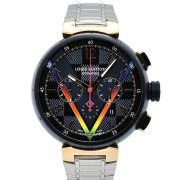 ルイヴィトン　LOUIS VUITTON 　タンブール オートマティック クロノグラフ ダミエ・コバルトV レインボー　QA129　渋谷メンズ店50本限定　46mm　USED　中古