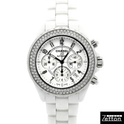 シャネル　CHANEL　J12 クロノグラフ ベゼルダイヤ　Ref.H1008　41mm　ホワイト　USED　中古