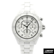 シャネル　CHANEL　J12 クロノグラフ ホワイトセラミック　Ref.H2009　9Pダイヤ　自動巻　41mm　USED　中古