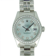 ロレックス　ROLEX　デイトジャスト　Ref.179136G　アイスブルー　レディース　プラチナ　ベゼルダイヤ/10Pダイヤ　26mm　K番　USED　中古