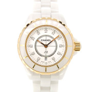 シャネル　CHANEL　J12　H2181　ホワイトセラミック　レディース　33mm　11Pダイヤ　PGベゼル　USED　中古