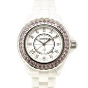 シャネル　CHANEL　J12　H2010　レディース　33mm　ピンクサファイアベゼル　12Pダイヤ　ホワイト　USED　中古