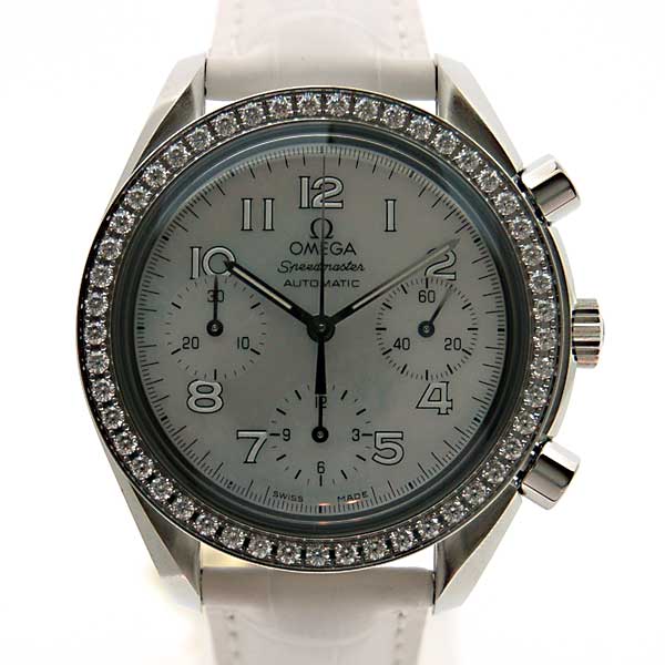 オメガ　OMEGA　スピードマスター　ベゼルダイヤ　3815.70.36　レディース　ホワイトシェル　白革　新品