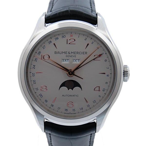 ボーム＆メルシェ　BAUME&MERCIER　クリフトン ムーンフェイズ MOA10055　SS　アイボリー　革　新品