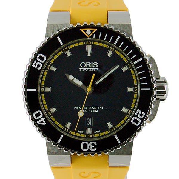 オリス　ORIS　アクイス　デイト　733 7653 4127R　SS　43mm　ブラック　イエローラバー　新品