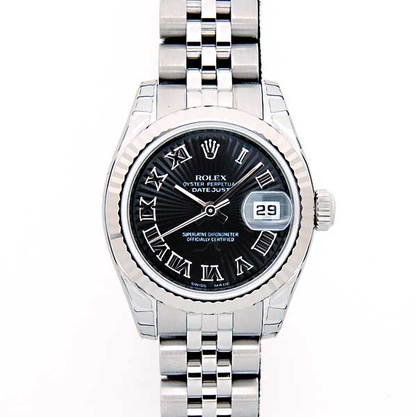 ロレックス　ROLEX　デイトジャスト　Ref.179174　レディース　ブラックサンビームローマ　SS×WG　自動巻　新品　