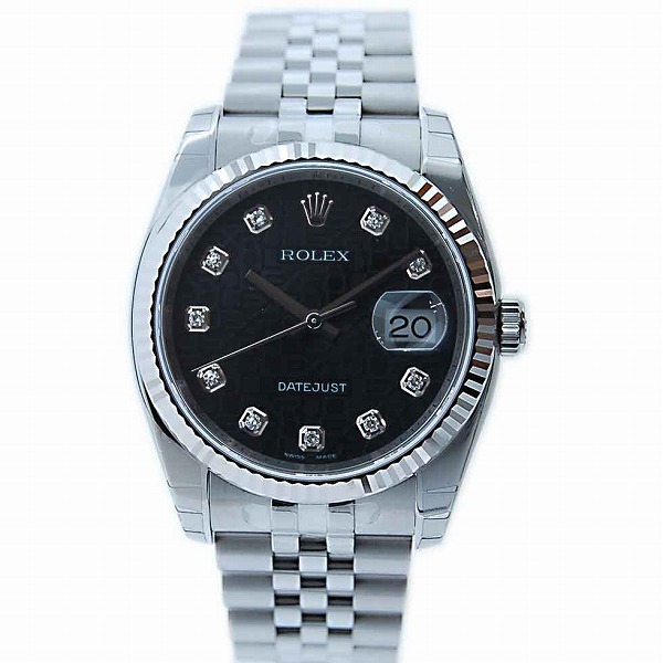 ロレックス　ROLEX　デイトジャスト　Ref.116234G/J　ブラック彫りコンピュータ文字盤　10Pダイヤ