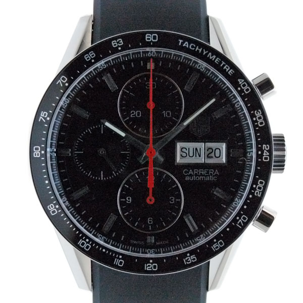 タグホイヤー　TAG HEUER　カレラ　クロノグラフ　キャリバー１６　デイデイト　CV201AH.FT6014　SS　ブラック　ラバーベルト　新品