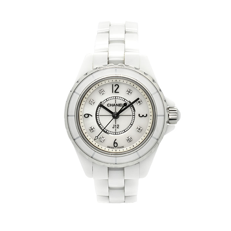 シャネル　CHANEL　J12　H2570　ホワイトセラミック　29mm　ホワイトシェル　8Pダイヤ　USED　中古