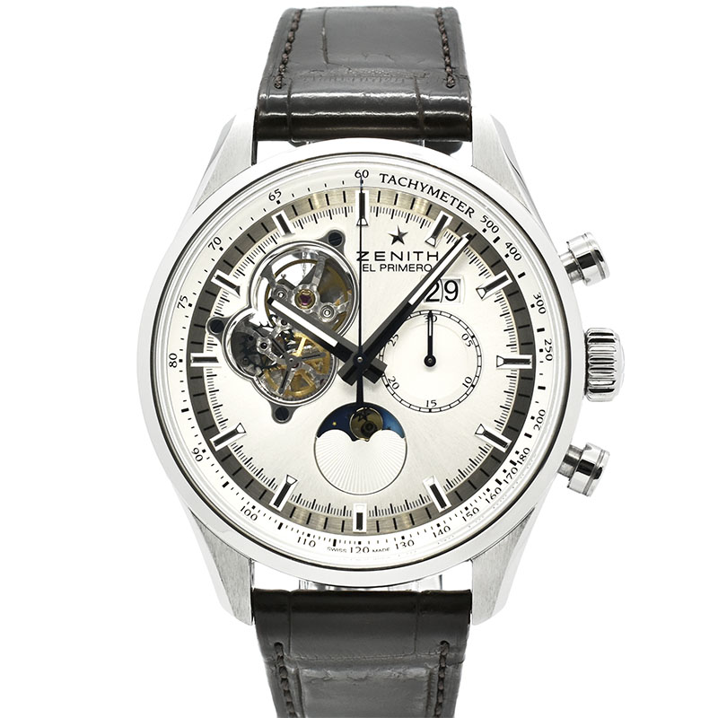 ゼニス　ZENITH　クロノマスターオープン ムーンフェイズ　03.2160.4047/01.C713　45mm　シルバー　USED　中古