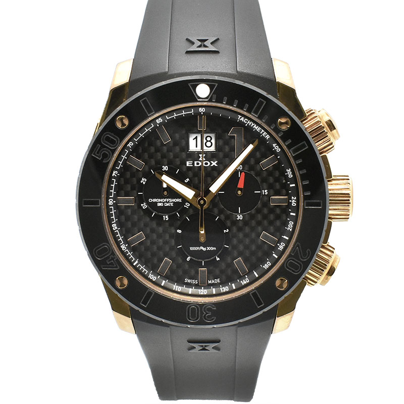 エドックス　EDOX　クロノオフショア1 クロノグラフ ビッグデイト　10020-37R-NIR　45mm　クォーツ　USED　中古