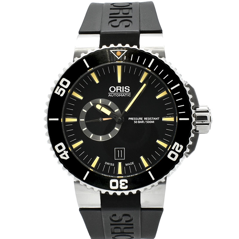 オリス　ORIS　アクイス デイト　743 7673 4159R　SS　ブラック　ラバー　46mm　USED　中古