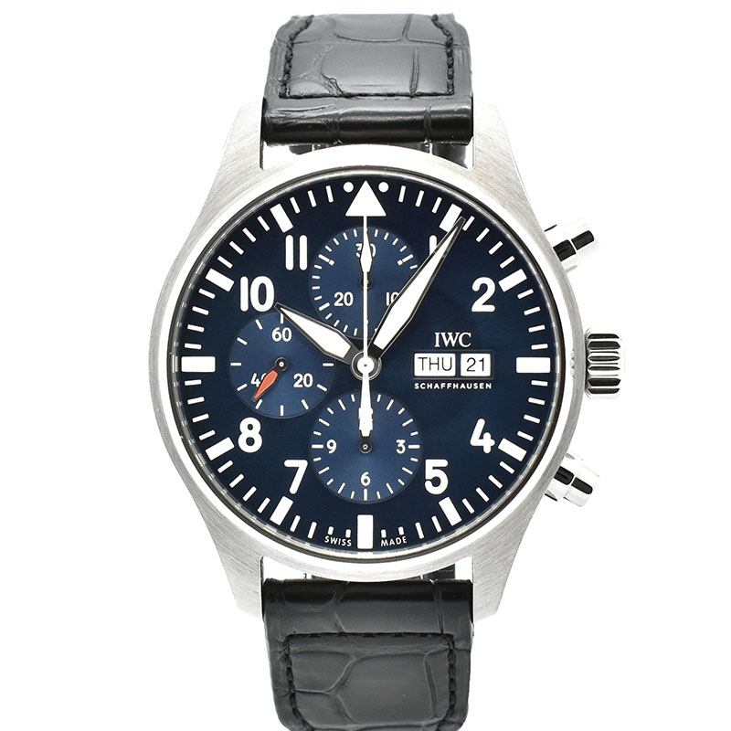 IWC　パイロットウォッチ　クロノグラフ　プティ・プランス　IW377714　デイデイト　ブルー　43mm　自動巻　USED　中古