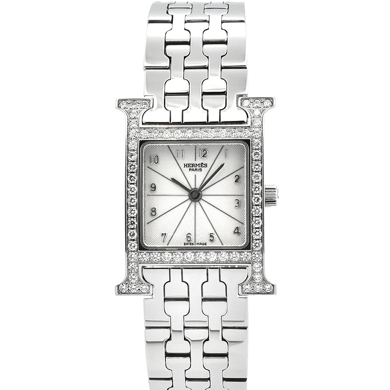 エルメス　HERMES　Hウォッチ ベゼルダイヤ　HH1.230　シルバー　30×21mm　クォーツ　USED　中古