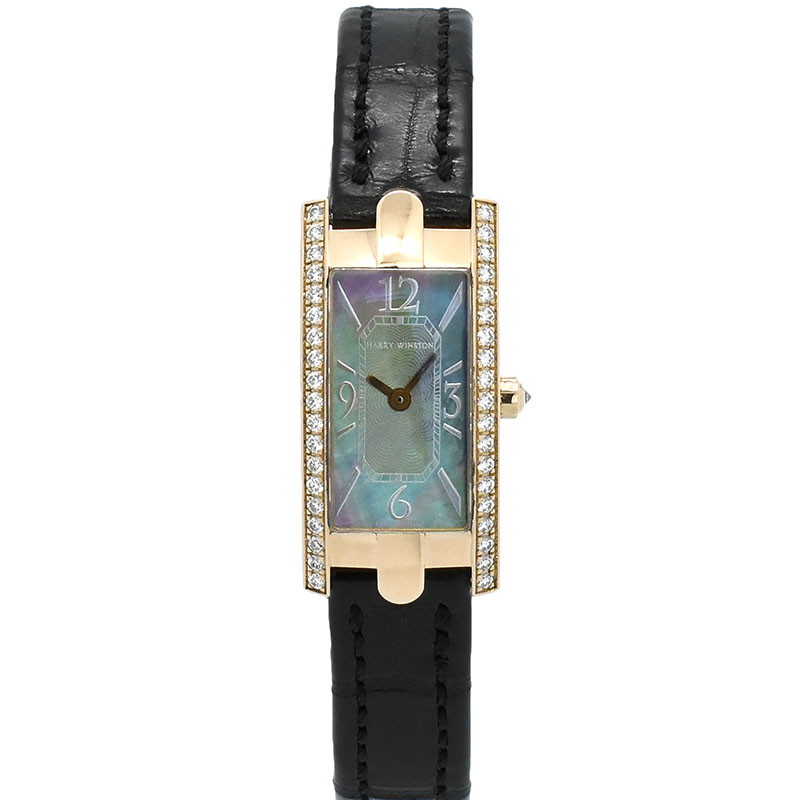 ハリーウィンストン　HARRY WINSTON　アヴェニューC ミニ ダイヤモンド　332LQR　ローズゴールド　ブラックシェル　クォーツ　32.3×15.6mm　USED　中古