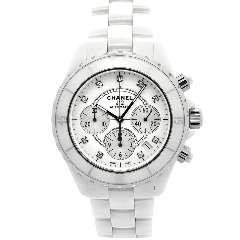 シャネル　CHANEL　J12 クロノグラフ ホワイトセラミック　H2009　9Pダイヤ　自動巻　41mm　USED　中古