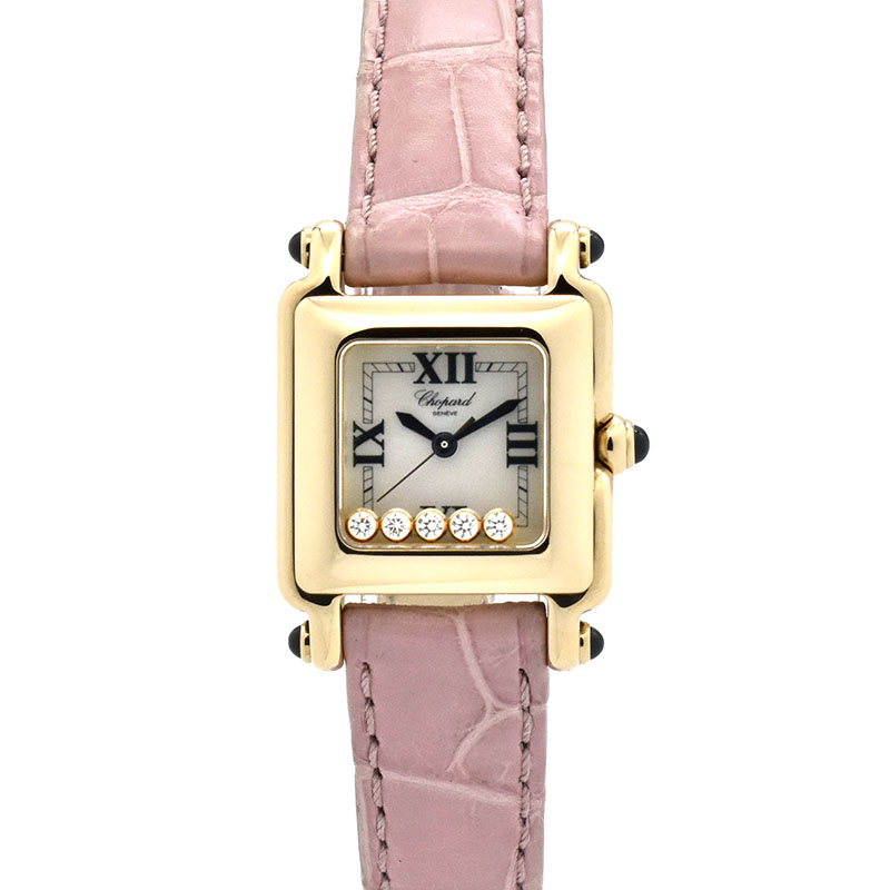 ショパール　CHOPARD　ハッピースポーツ スクエアミニ　27/6850　ホワイトシェル　24mm　18KYG　クォーツ　USED　中古